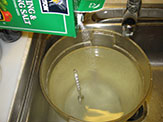Salt is added to water until the correct brine strength is obtained.