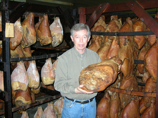 Allan Benton and his hams.