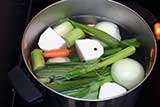 Homemade broth from soup greens.